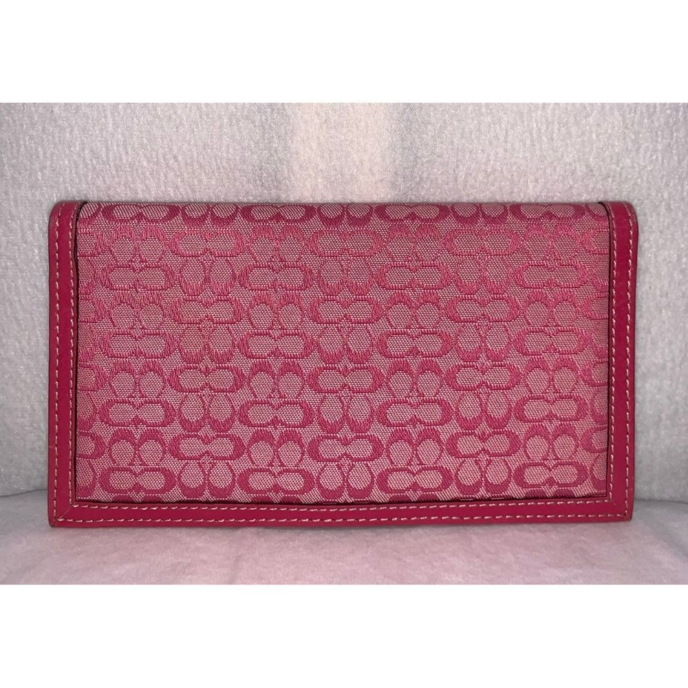 Coach Signature Canvas Leather Pink Tan Checkbook Cover Holder Wallet